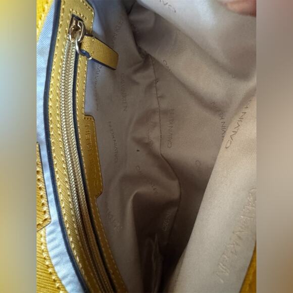 Calvin Klein Ava Hobo Saffiano Leather Mustard Shoulder Bag - Picture 12 of 13